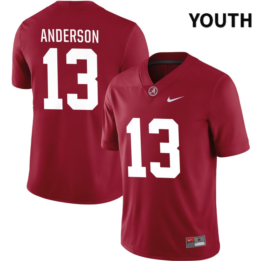 Alabama Crimson Tide Youth Aaron Anderson #13 NIL Crimson 2022 NCAA Authentic Stitched College Football Jersey ZI16G45OY